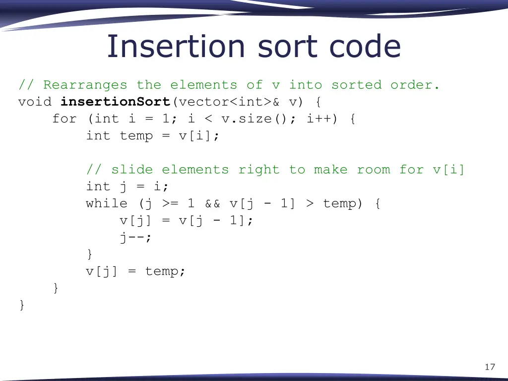 insertion sort code