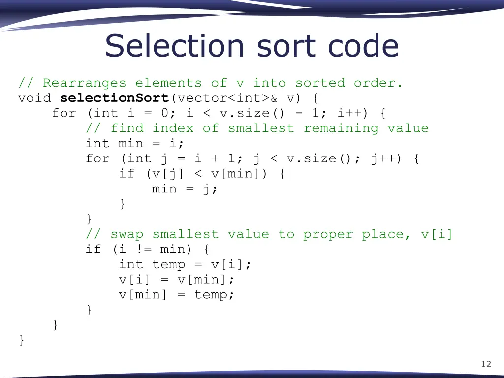 selection sort code