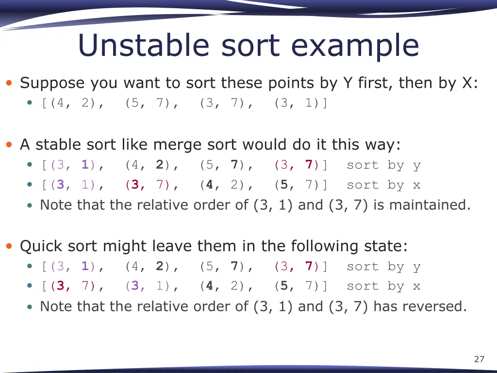 unstable sort example