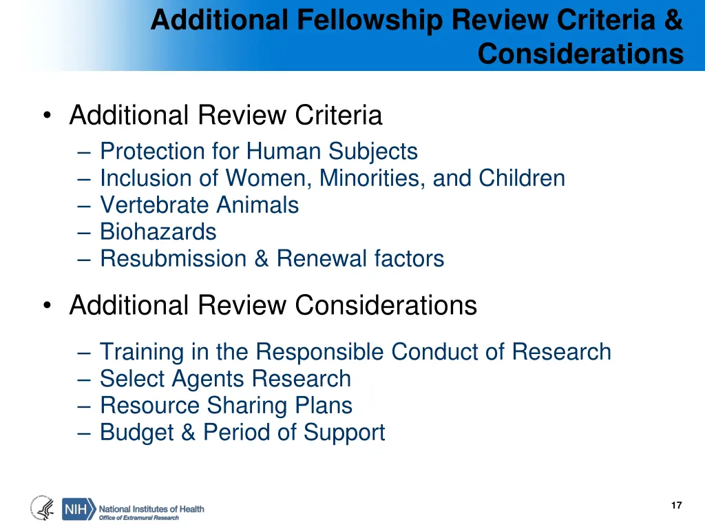 additional fellowship review criteria