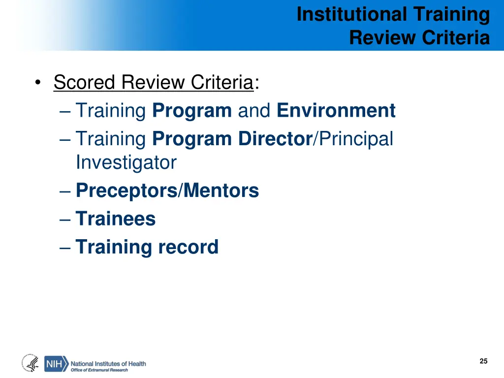 institutional training review criteria