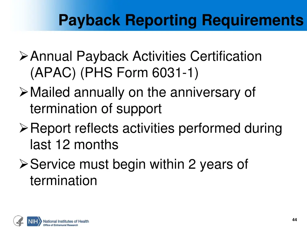 payback reporting requirements