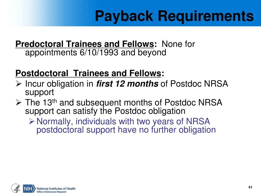 payback requirements