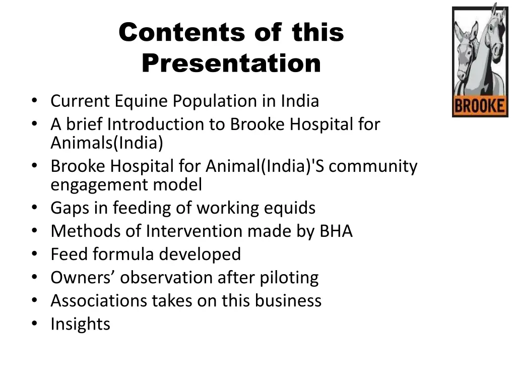 contents of this presentation current equine
