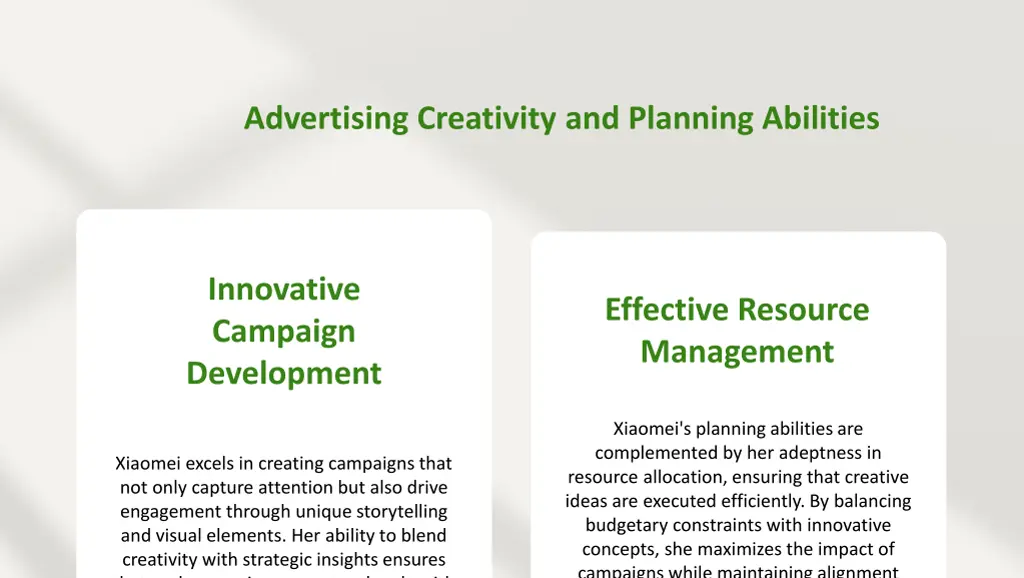 advertising creativity and planning abilities