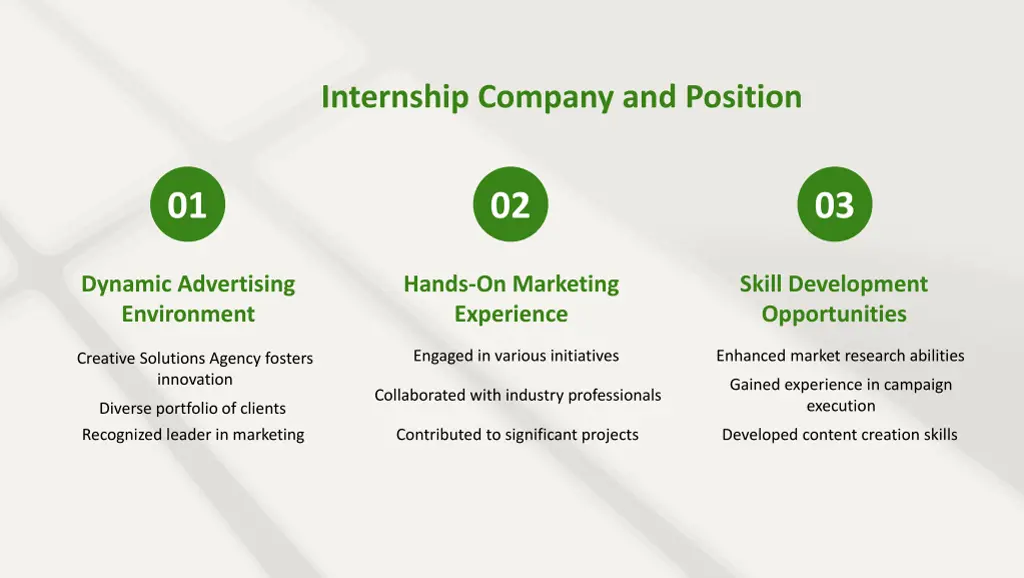 internship company and position