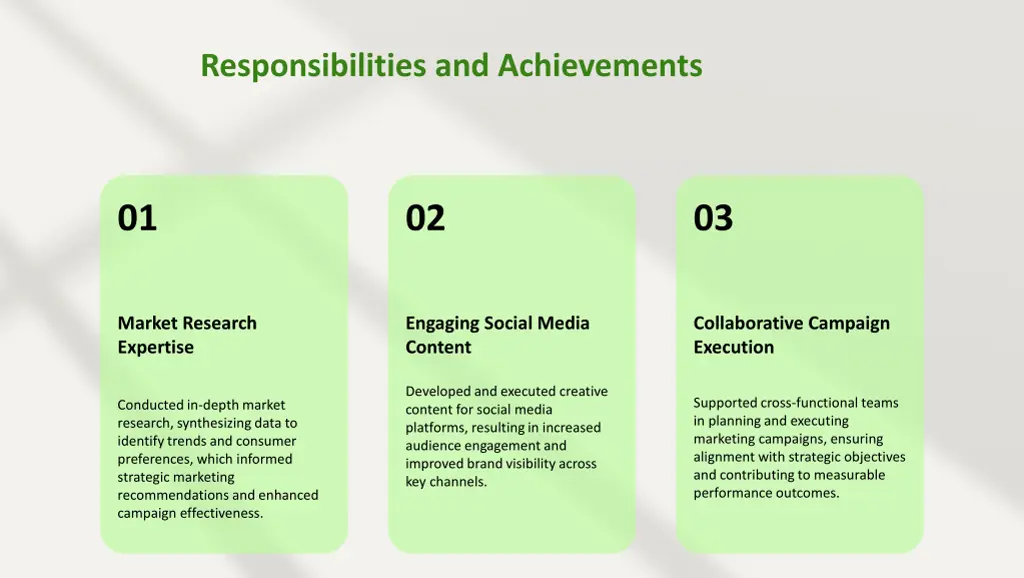 responsibilities and achievements