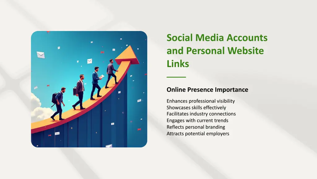 social media accounts and personal website links