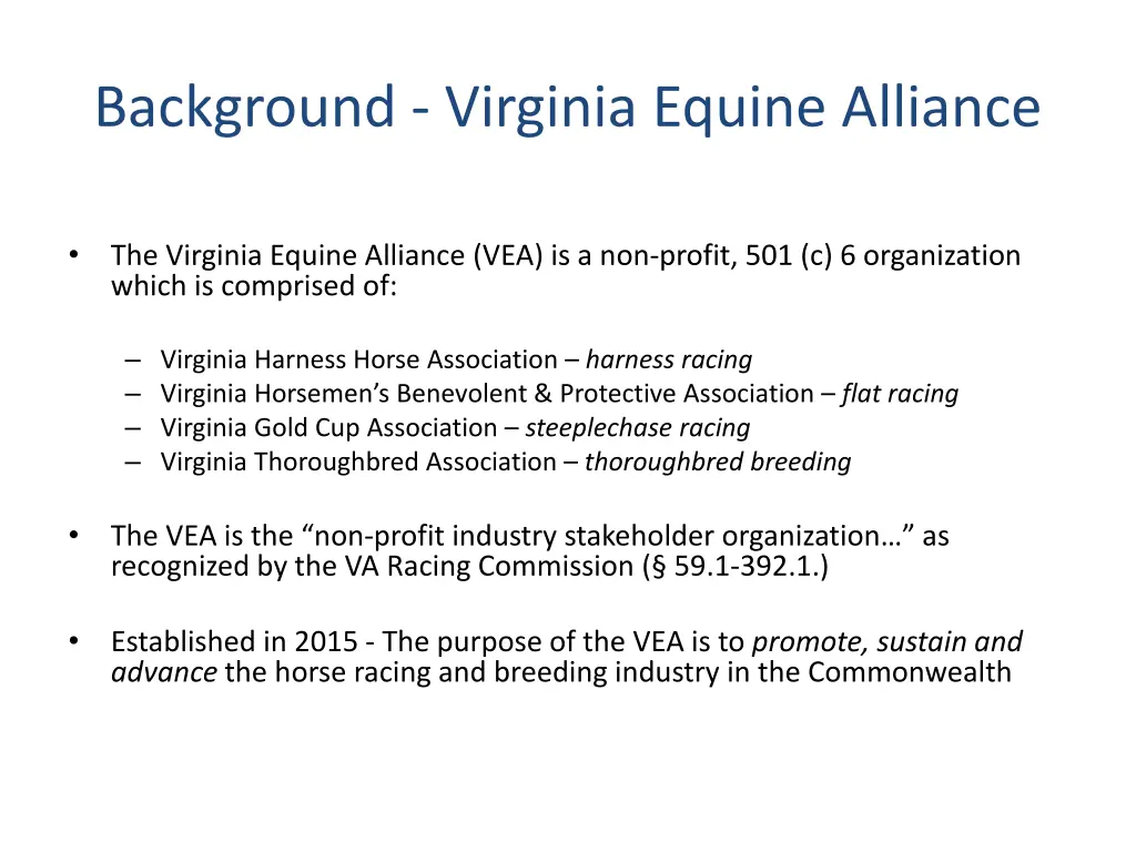background virginia equine alliance