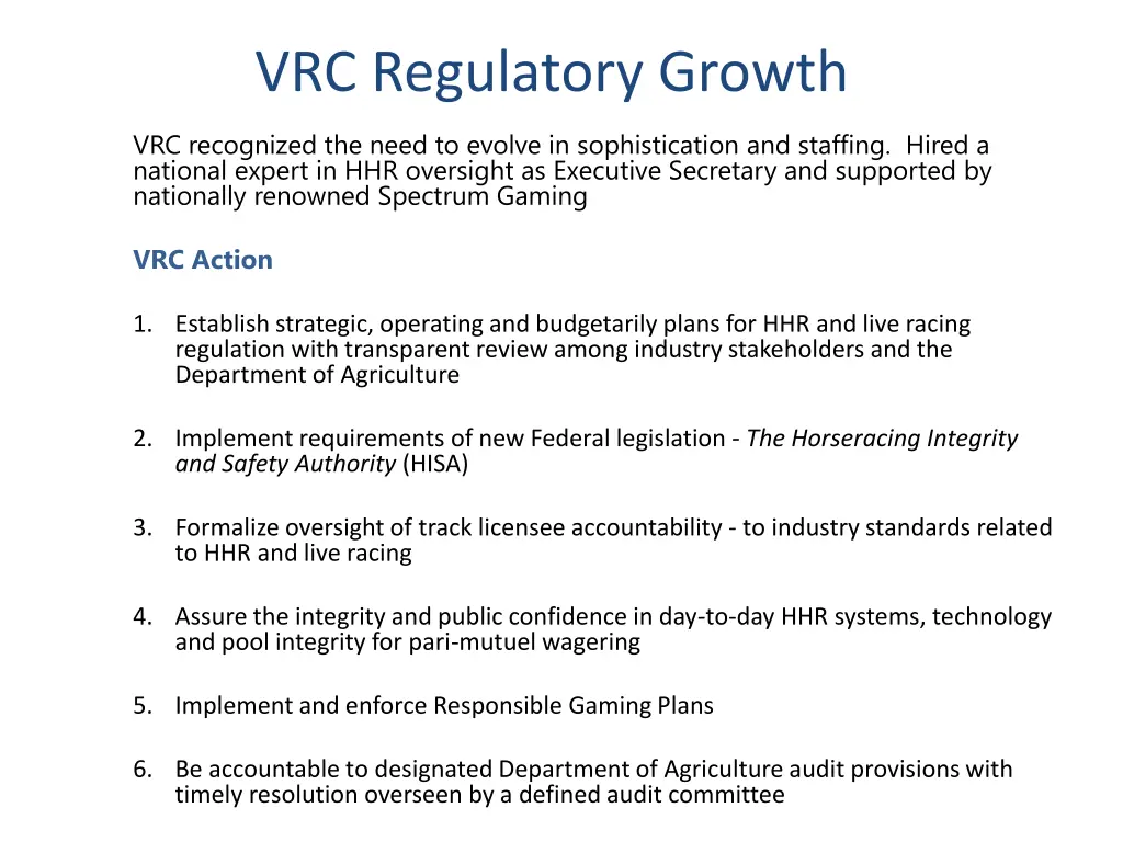 vrc regulatory growth