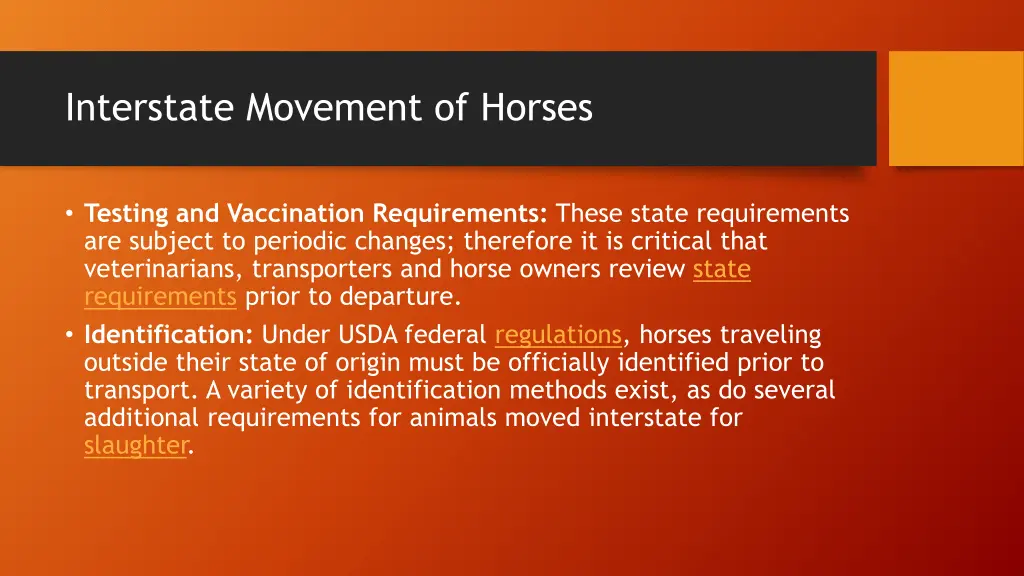interstate movement of horses
