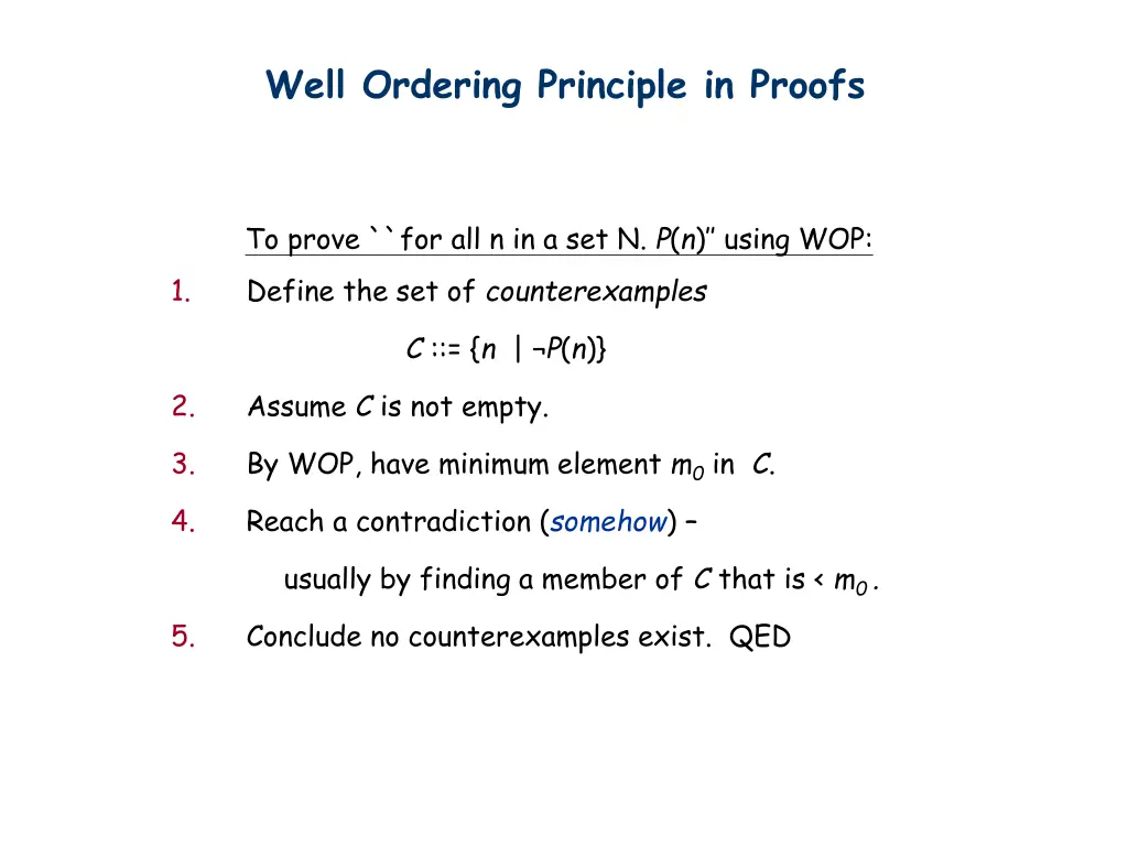 well ordering principle in proofs