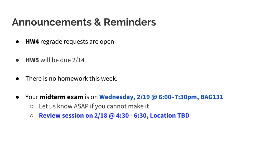 announcements reminders