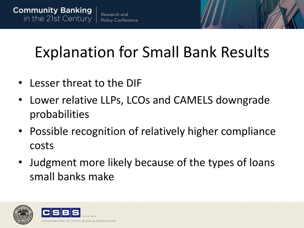 explanation for small bank results