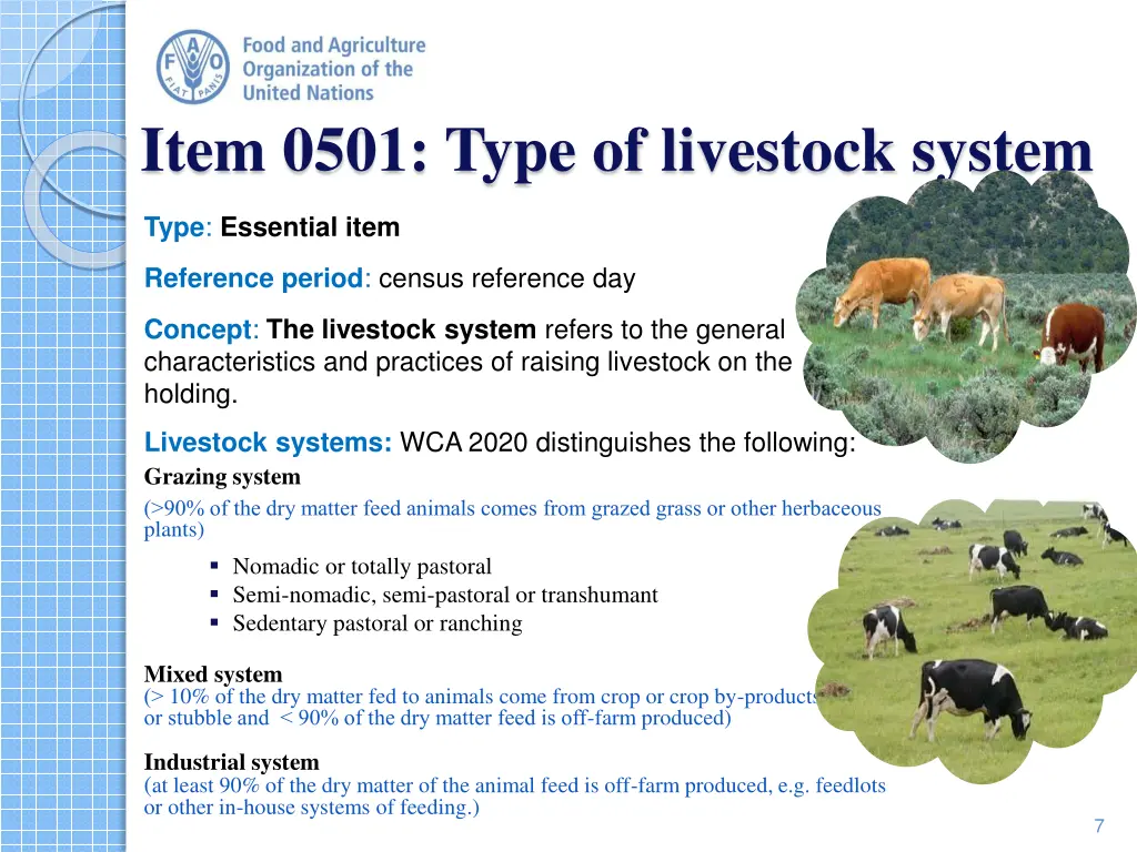 item 0501 type of livestock system