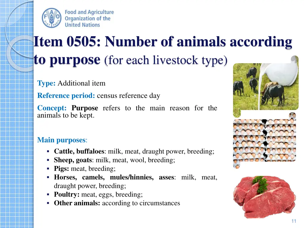 item 0505 number of animals according to purpose