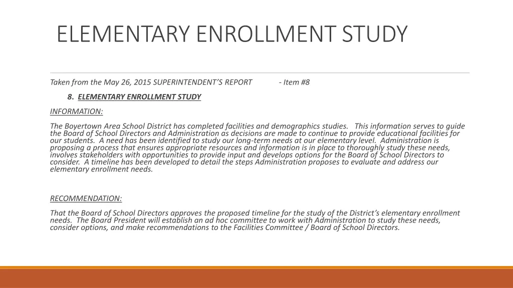 elementary enrollment study