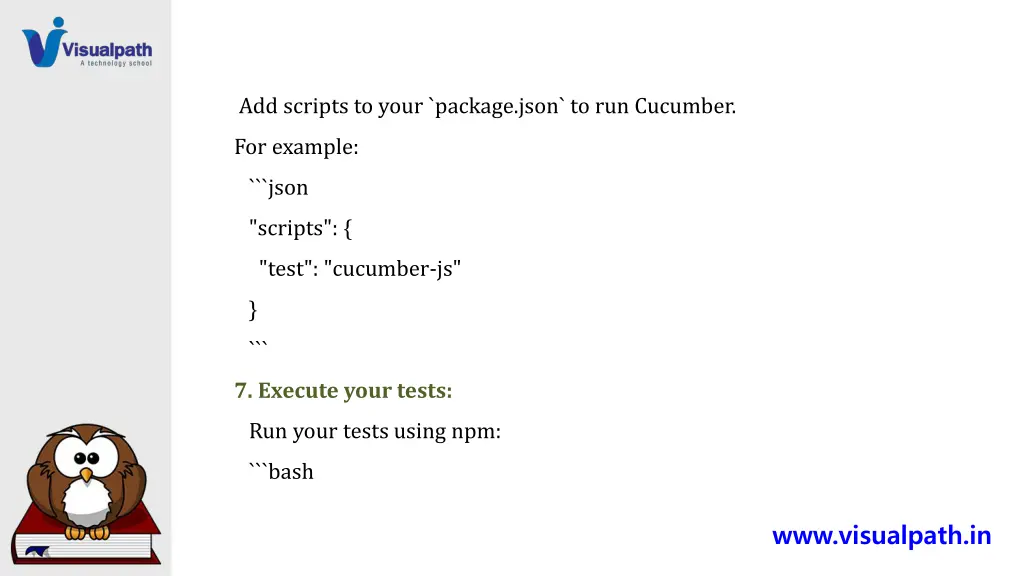 add scripts to your package json to run cucumber