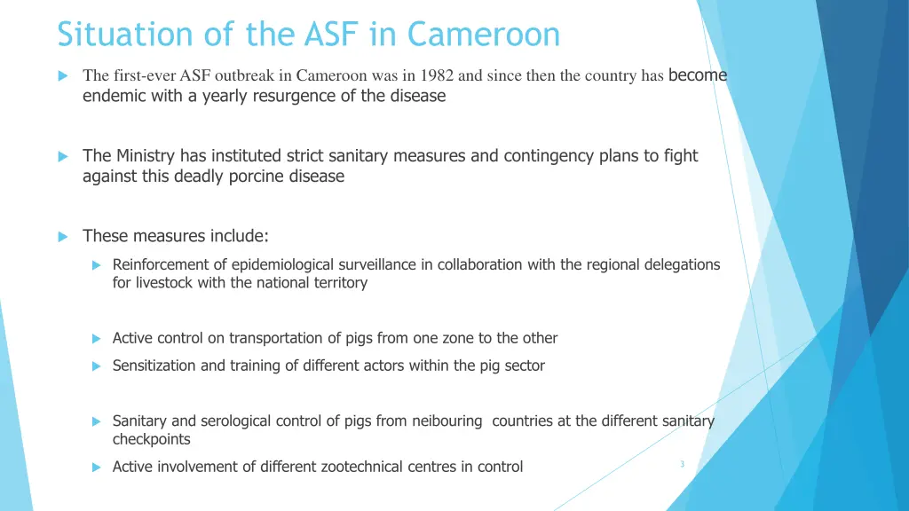 situation of the asf in cameroon