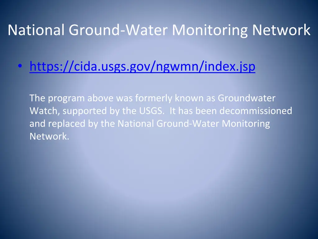national ground water monitoring network