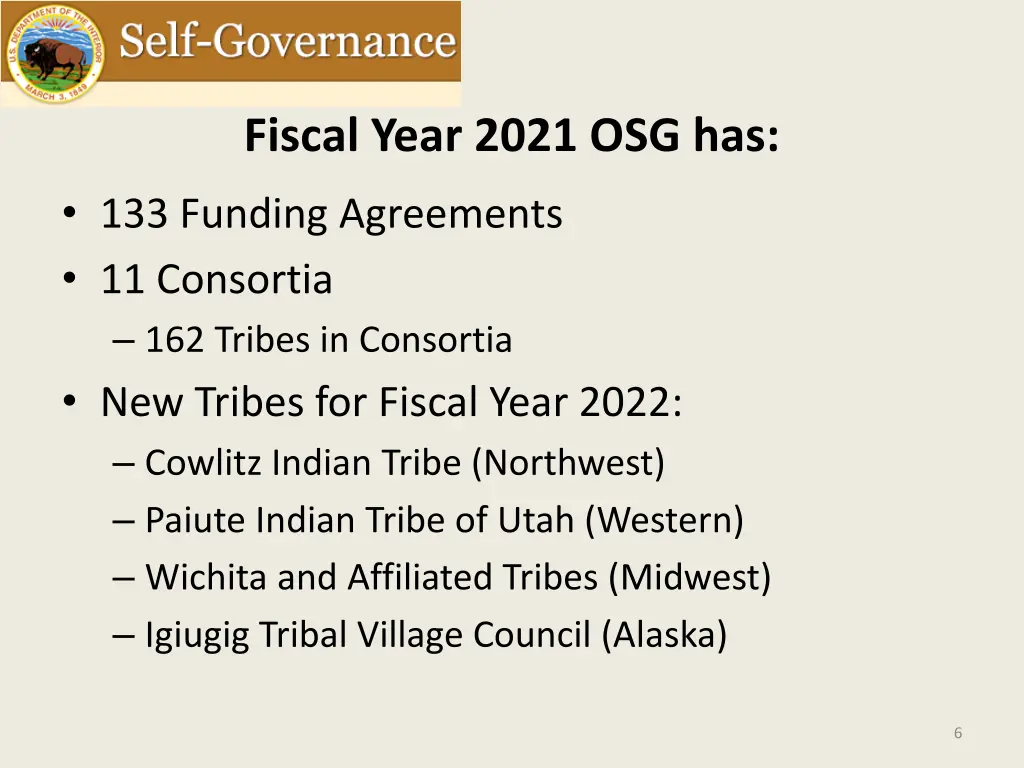 fiscal year 2021 osg has 133 funding agreements