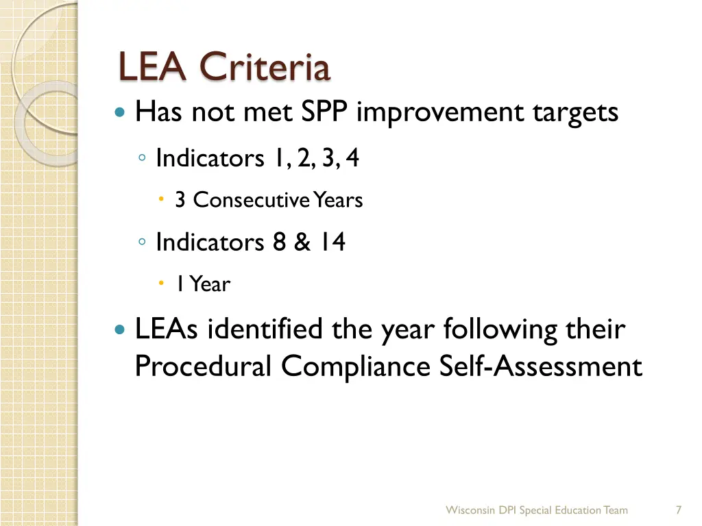 lea criteria has not met spp improvement targets