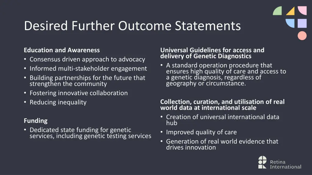 desired further outcome statements