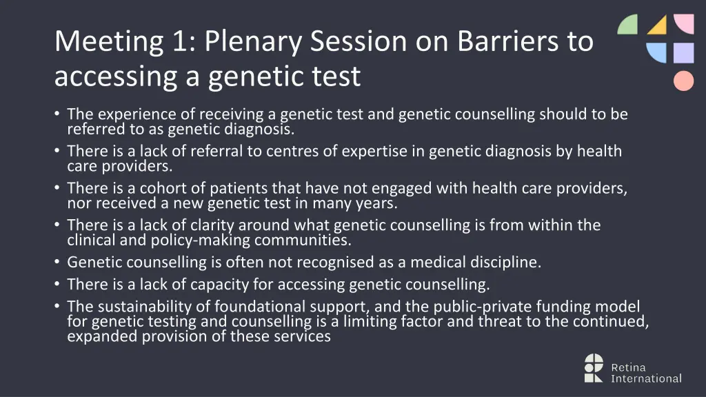 meeting 1 plenary session on barriers