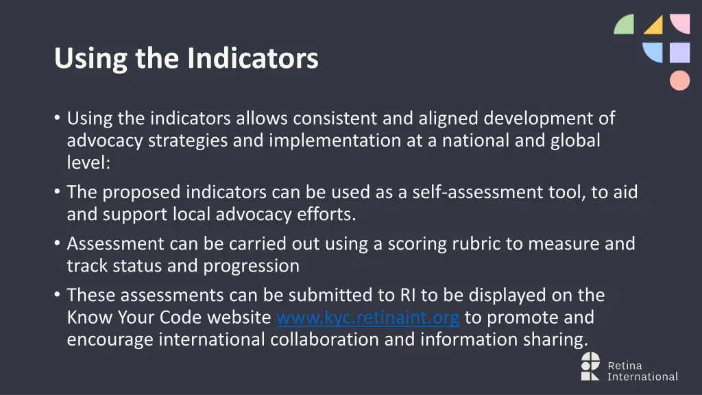 using the indicators