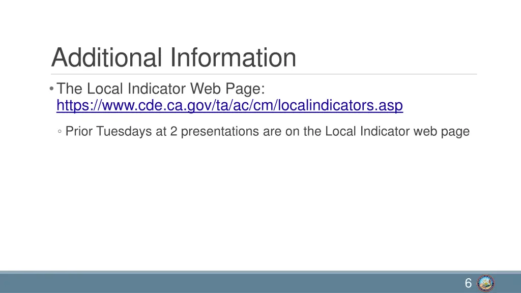 additional information the local indicator