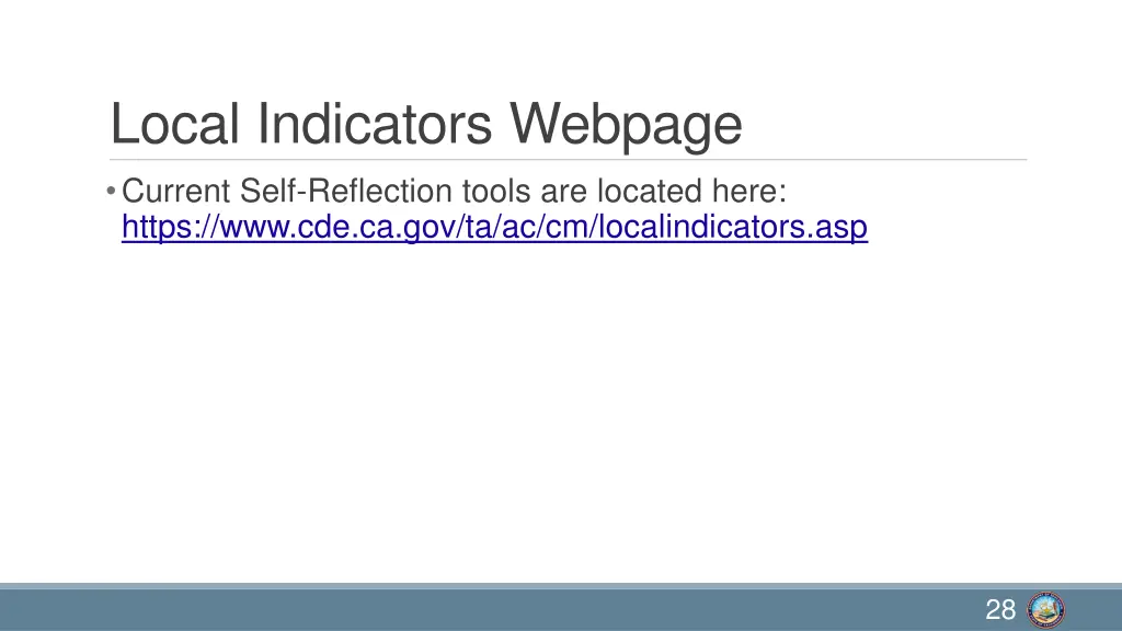 local indicators webpage current self reflection