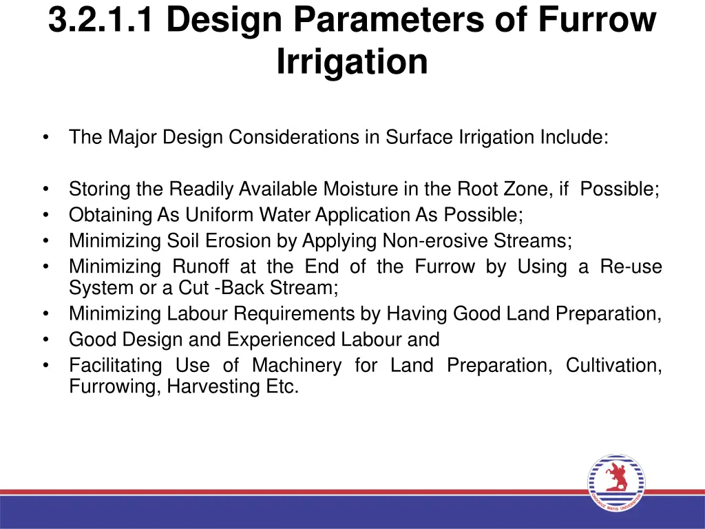 3 2 1 1 design parameters of furrow irrigation