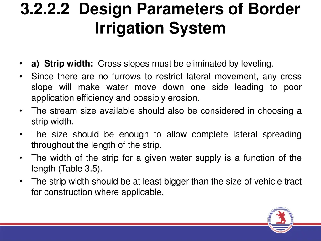 3 2 2 2 design parameters of border irrigation