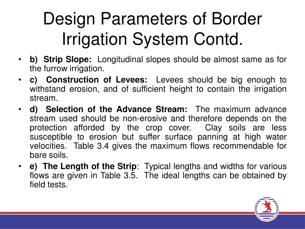 design parameters of border irrigation system