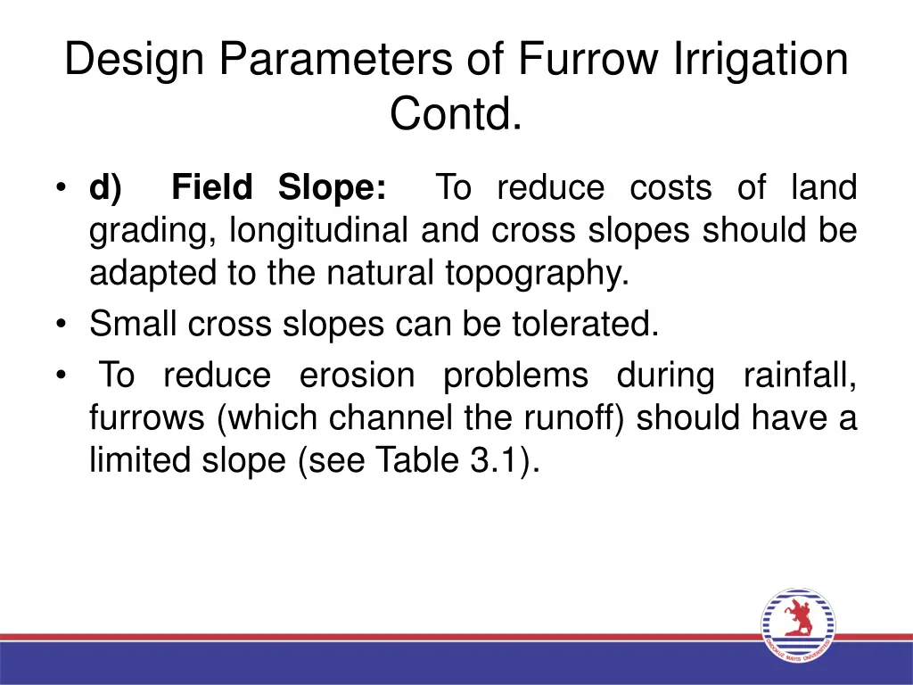 design parameters of furrow irrigation contd 2