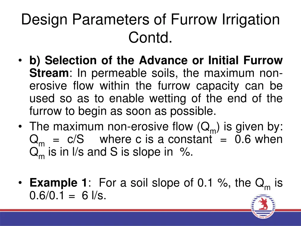 design parameters of furrow irrigation contd