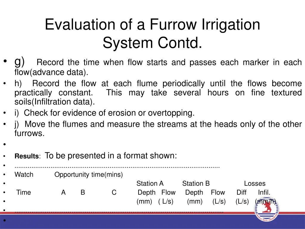 evaluation of a furrow irrigation system contd 1