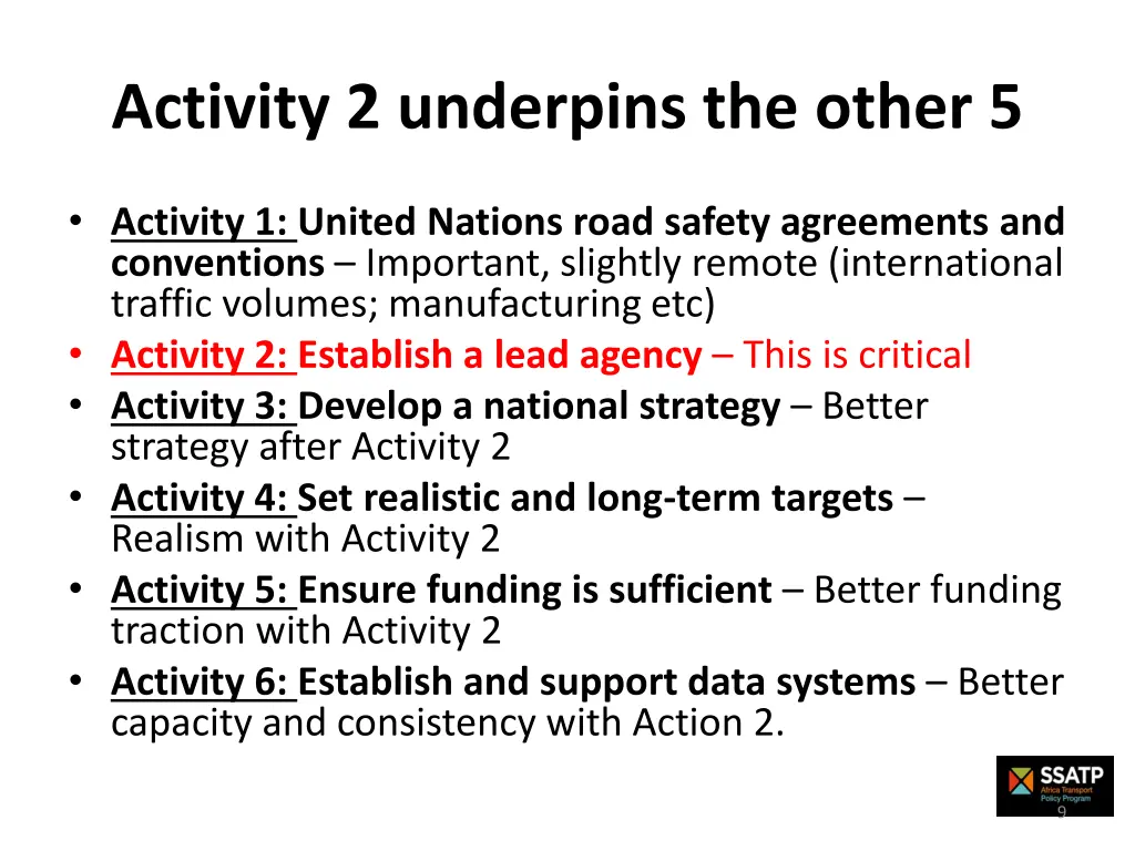 activity 2 underpins the other 5