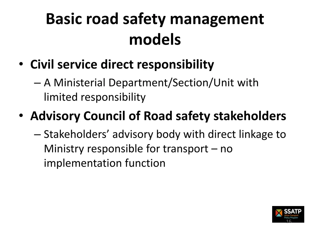 basic road safety management models