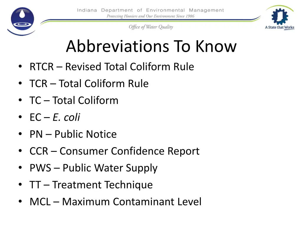 abbreviations to know rtcr revised total coliform