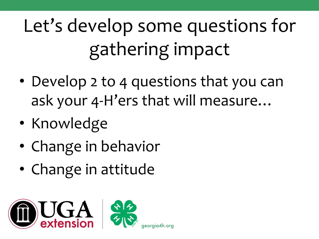 let s develop some questions for gathering impact