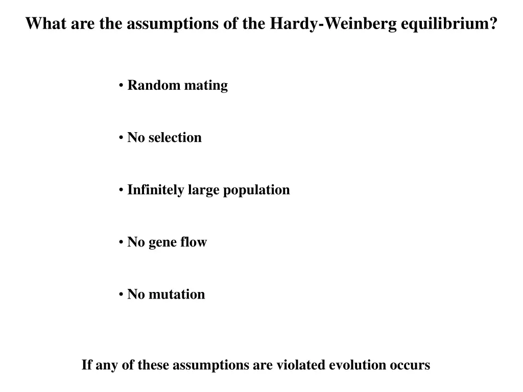 what are the assumptions of the hardy weinberg