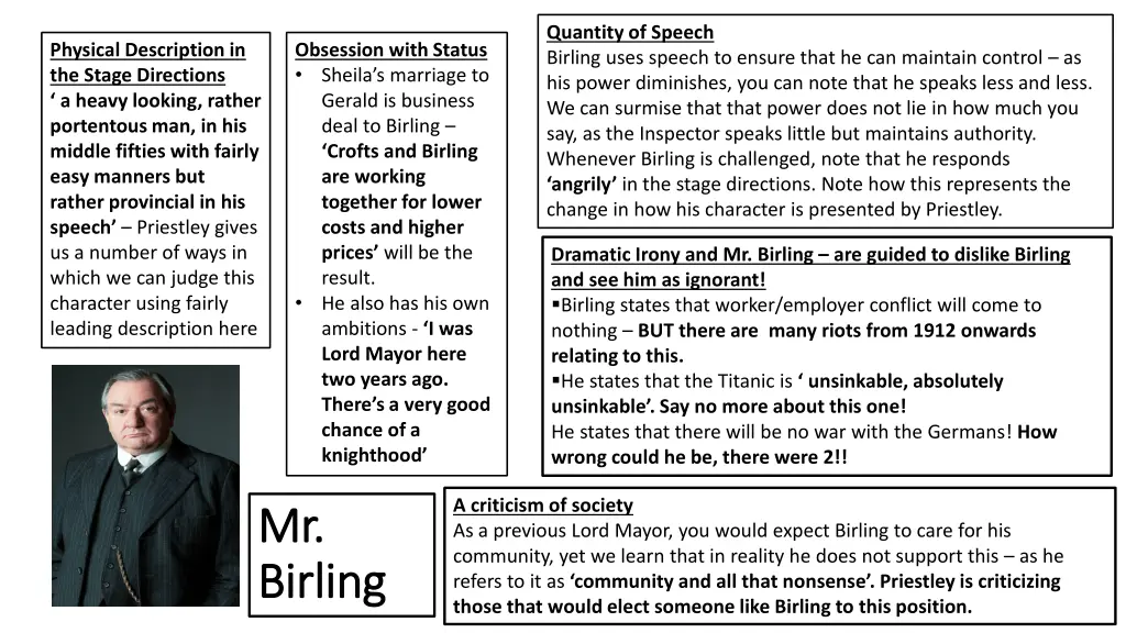 quantity of speech birling uses speech to ensure