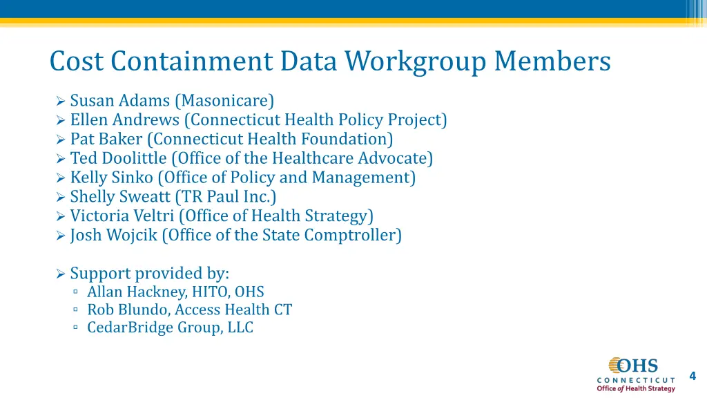 cost containment data workgroup members