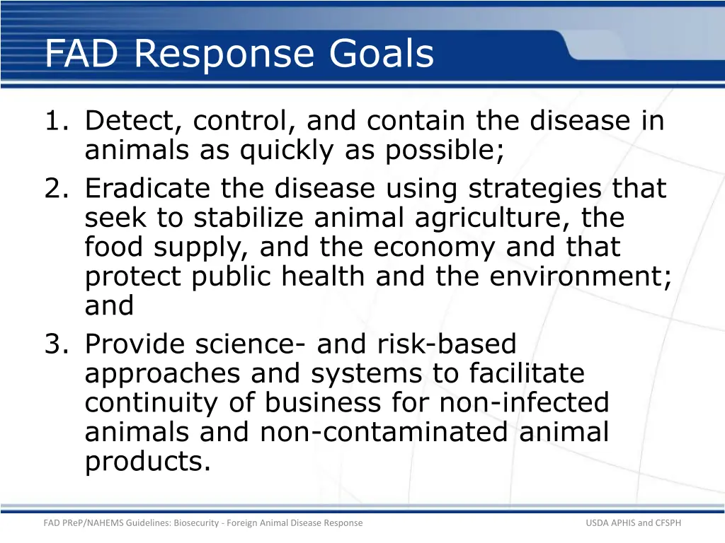 fad response goals
