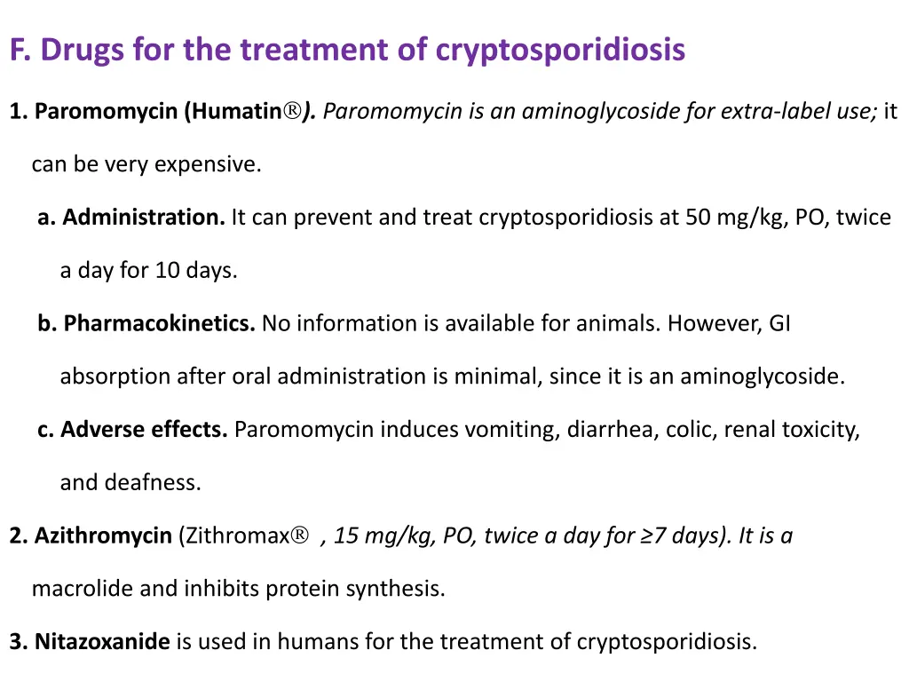 f drugs for the treatment of cryptosporidiosis