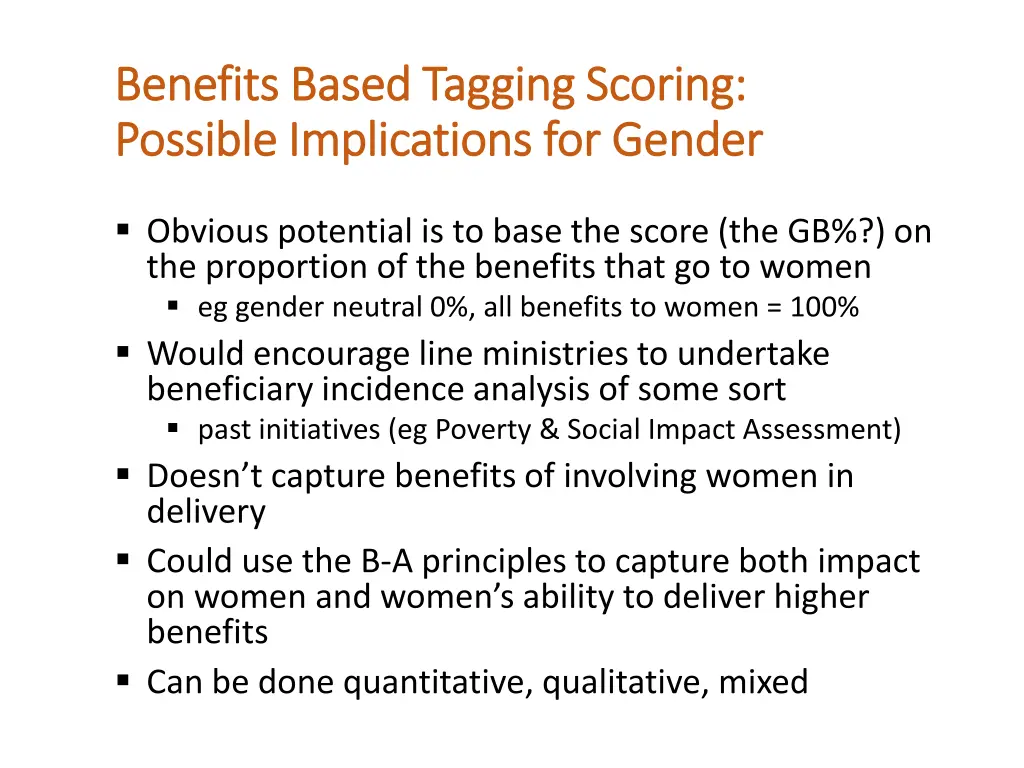 benefits based tagging scoring benefits based 1