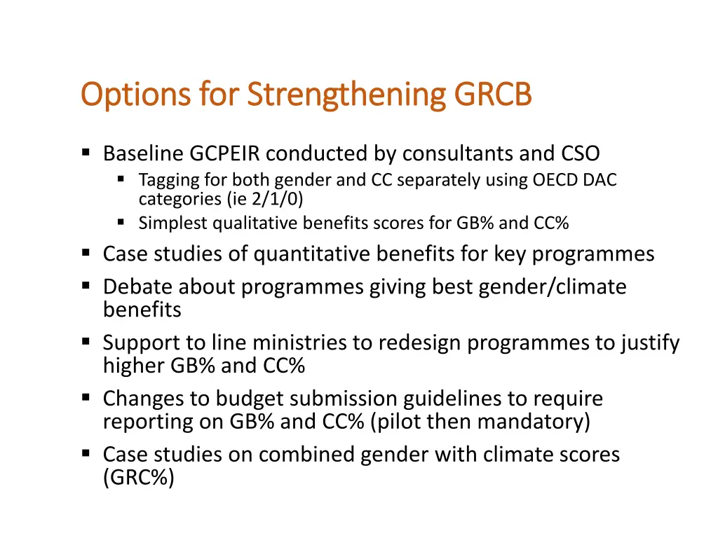 options for strengthening grcb options