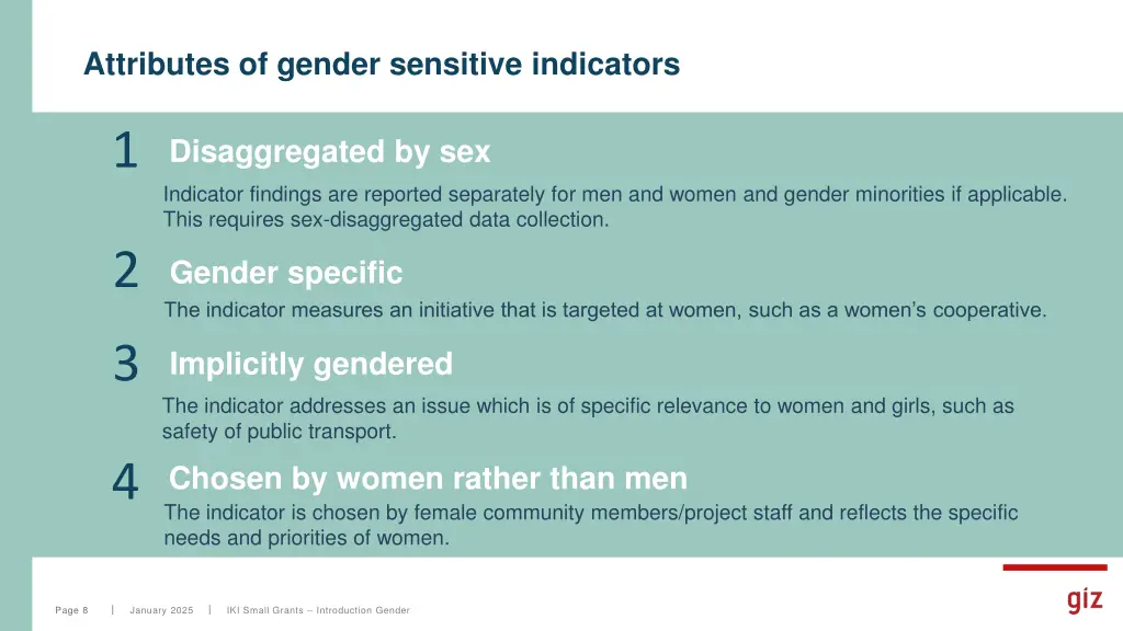 attributes of gender sensitive indicators