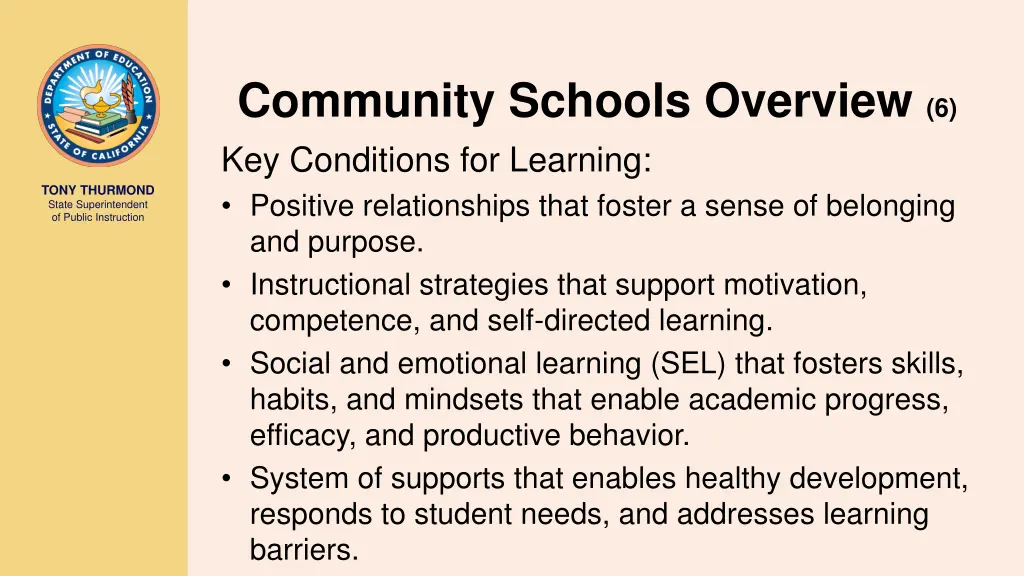 community schools overview 6 key conditions